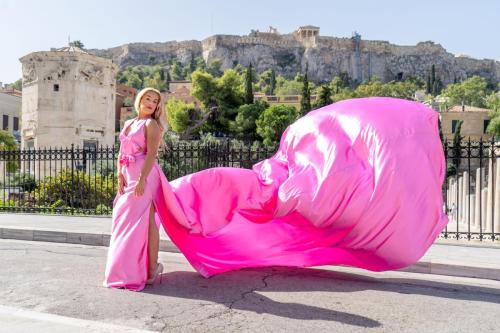 Photoshoot with flying dress in Athens